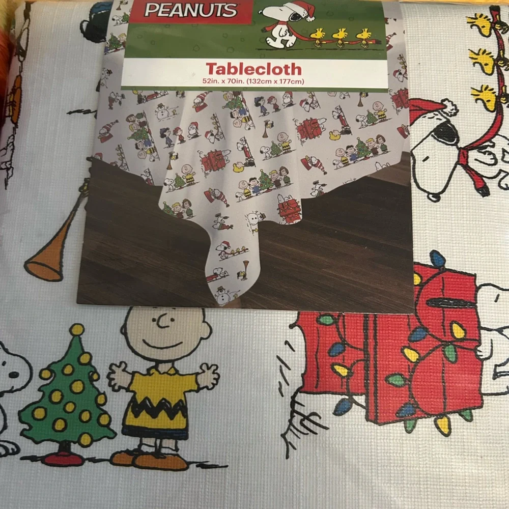 Peanuts & Snoopy Gang Holiday Christmas Vinyl Tablecloth 52x70” Christmas decor